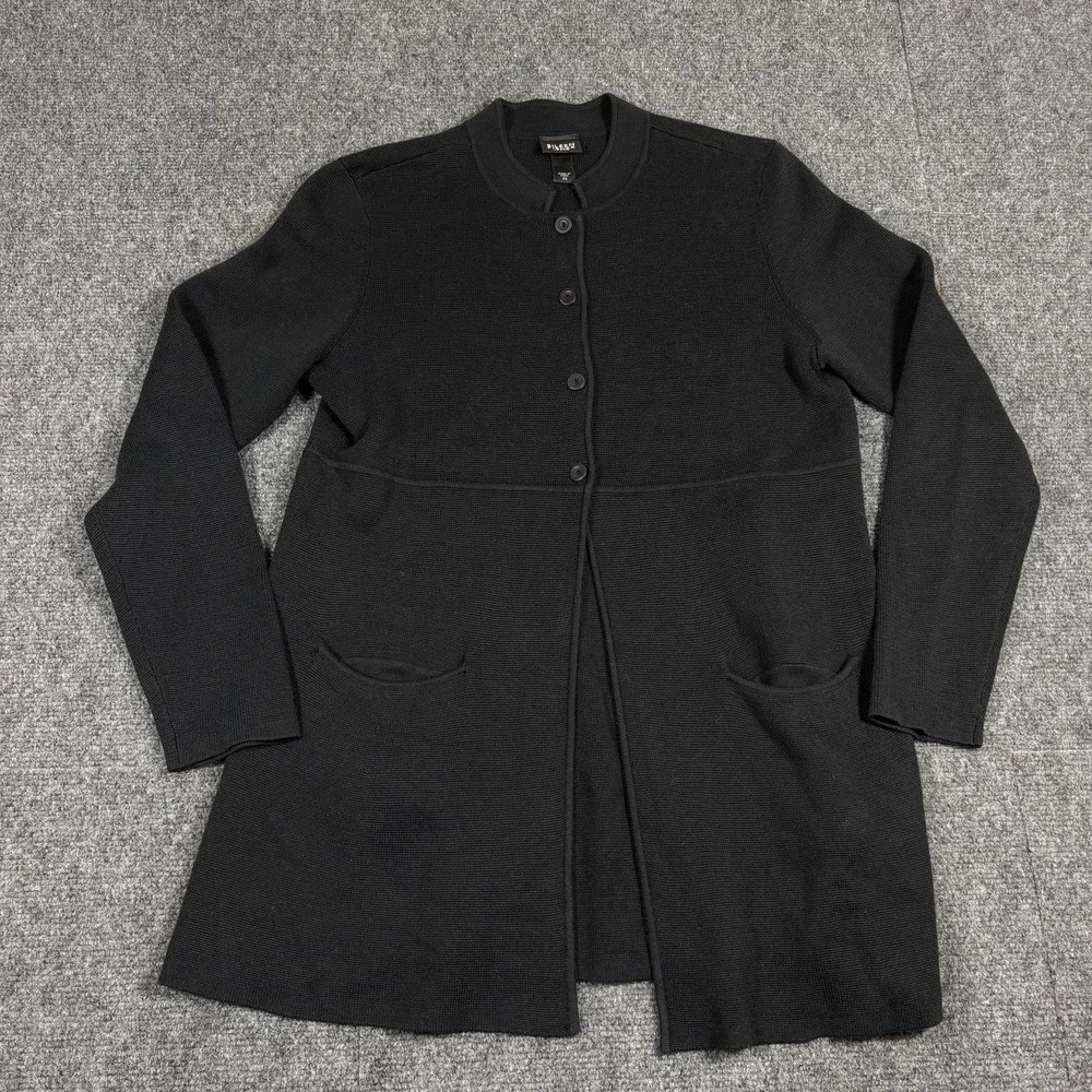 Eileen Fisher Black‎ Half Button Mandarin Collar Silk Blend Cardigan Size PS